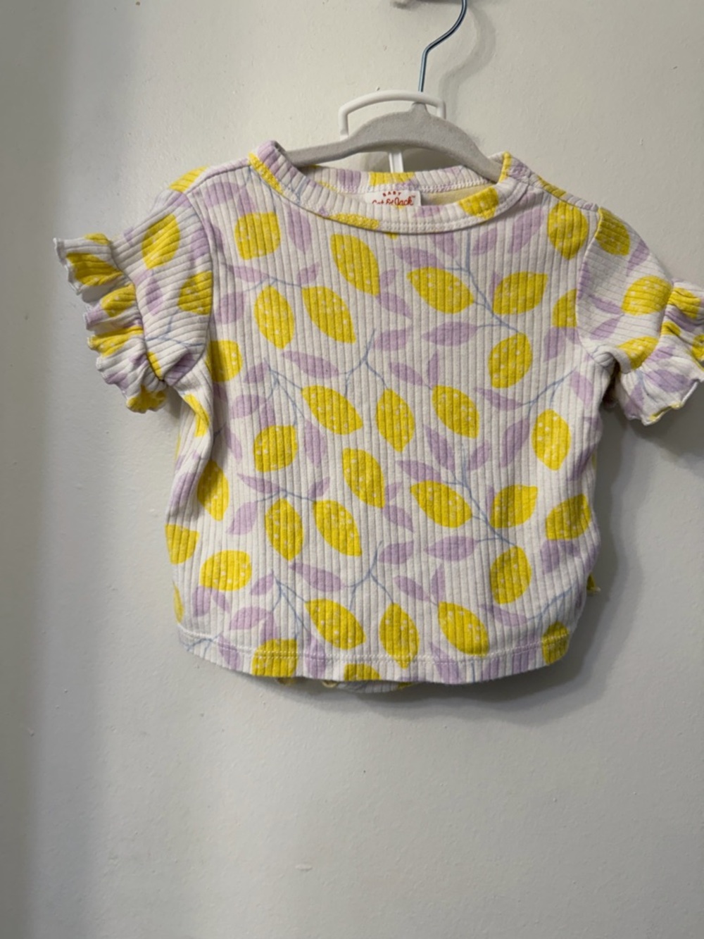 Cat & Jack White Short-Sleeve Ribbed Top with Yellow & Lavender Leaf Print